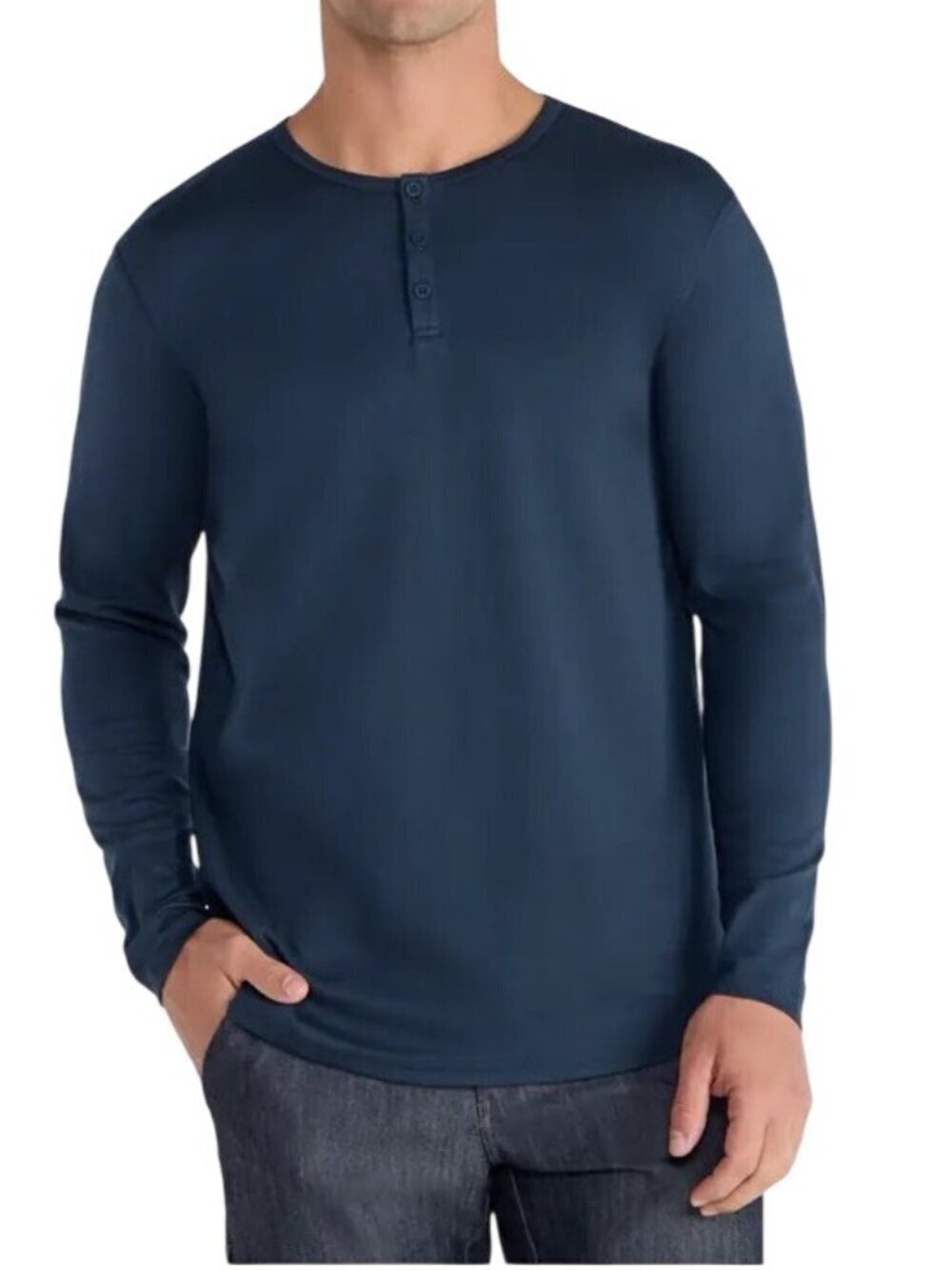 BYLT Mens Navy blue Cotton blend Long Sleeve Henley Shirt Size S premium basic